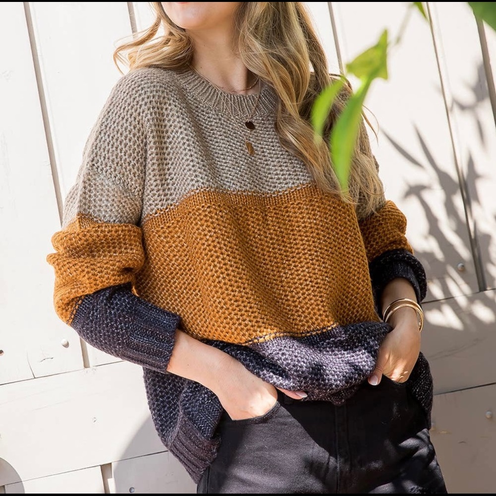 Mocha/Camel Block Sweater - Womens
